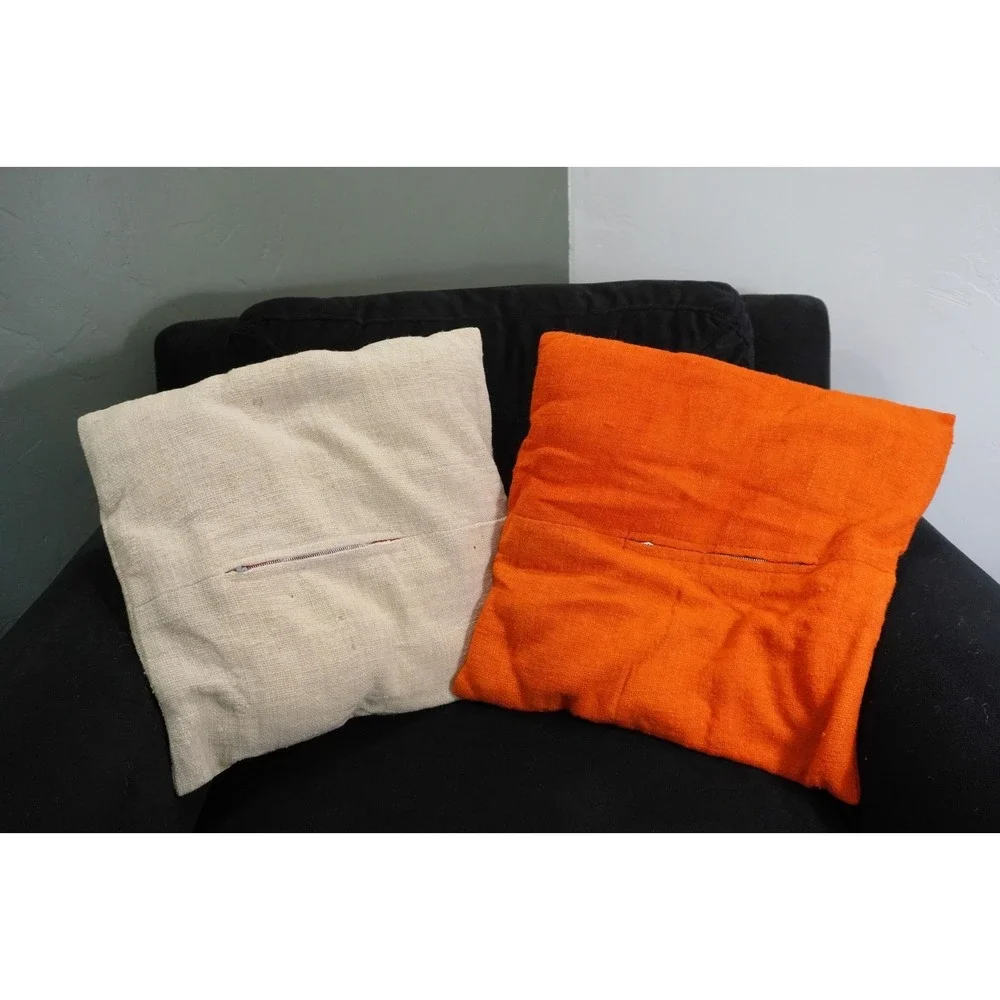 (2) Hand Embroidered Peruvian Folk Art Pillows Mayan Aztec Incan Warrior Vintage